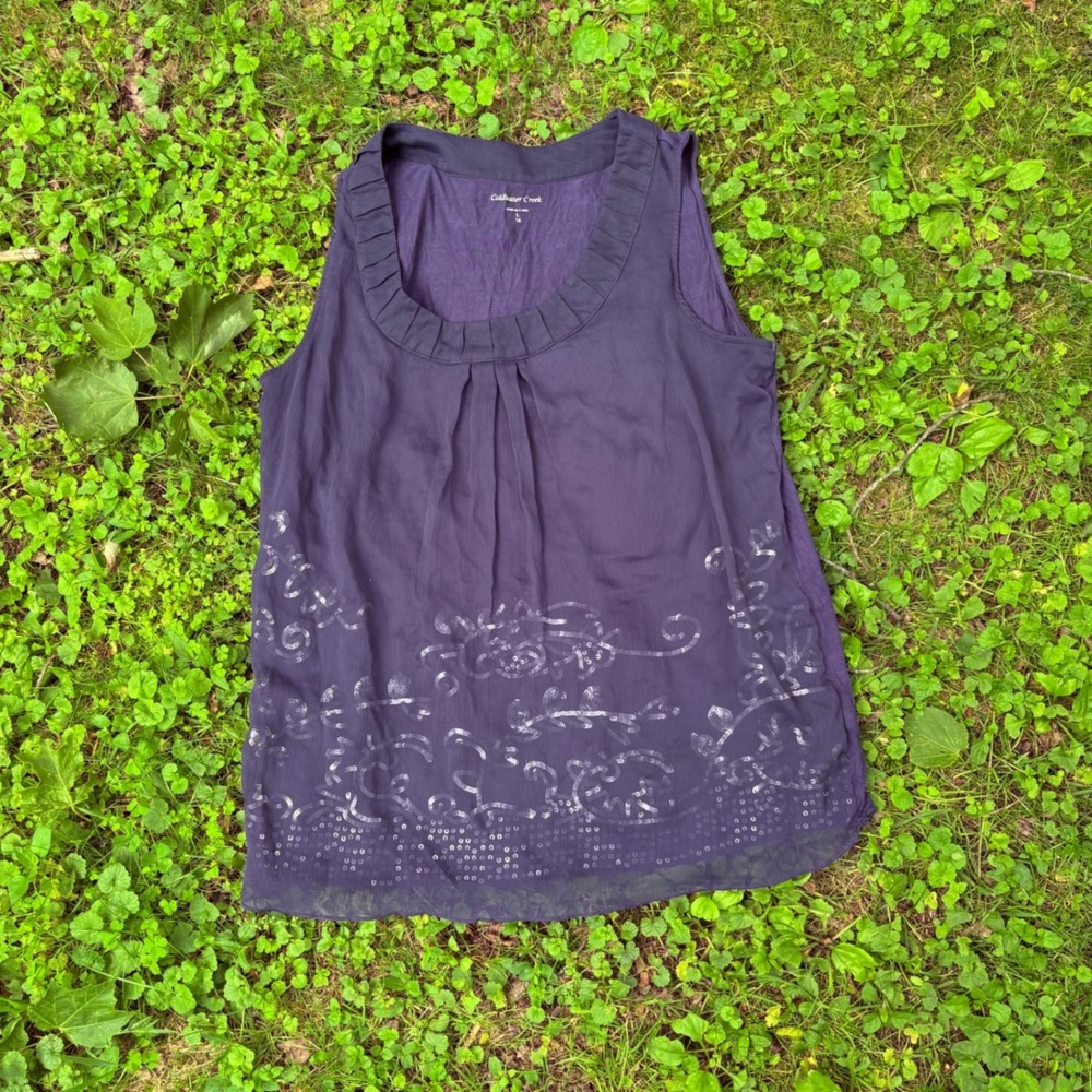 Coldwater Creek Purple Sleeveless Embellished Tank Top